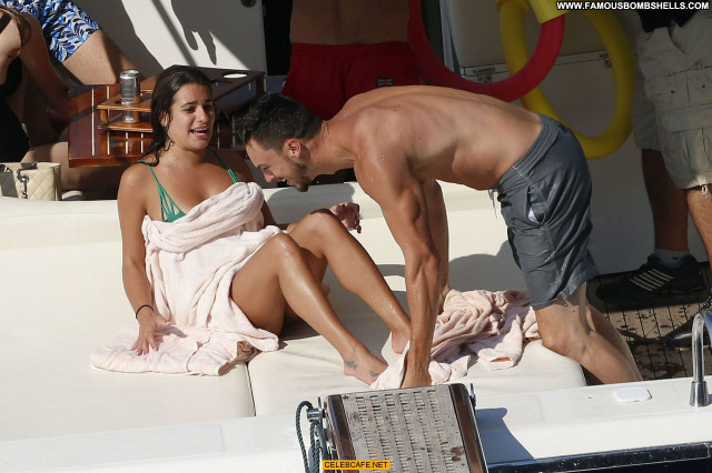 Lea Michele No Source Nipple Slip Celebrity Boat Bikini Babe Italy