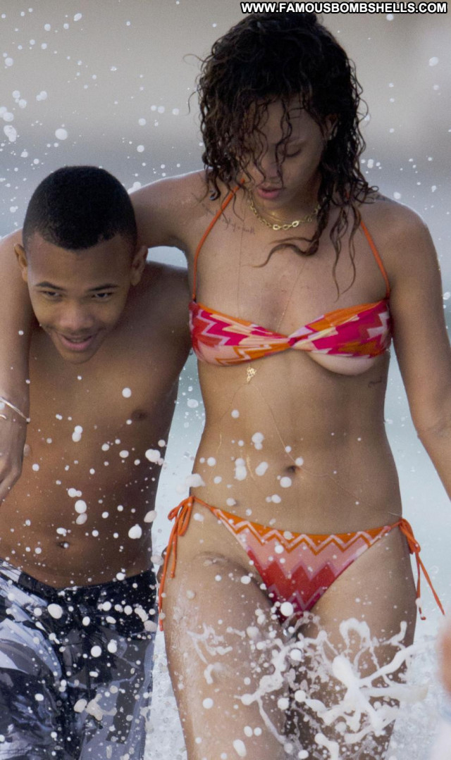 Rihanna The Weekend Barbados Celebrity Nipples Wet Babe Happy Bar