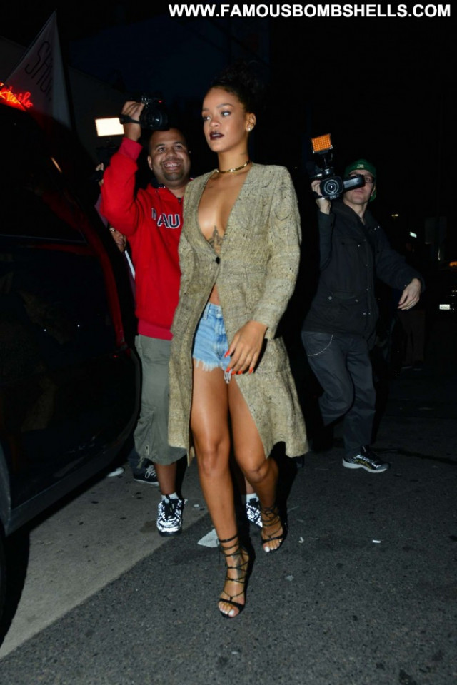 Rihanna No Source Posing Hot Shorts Paparazzi Restaurant Celebrity