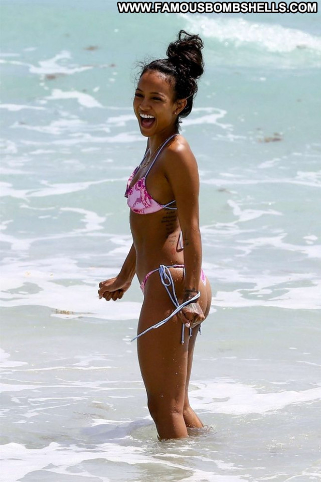 Karrueche Tran No Source Paparazzi Beautiful Beach Bikini Posing Hot